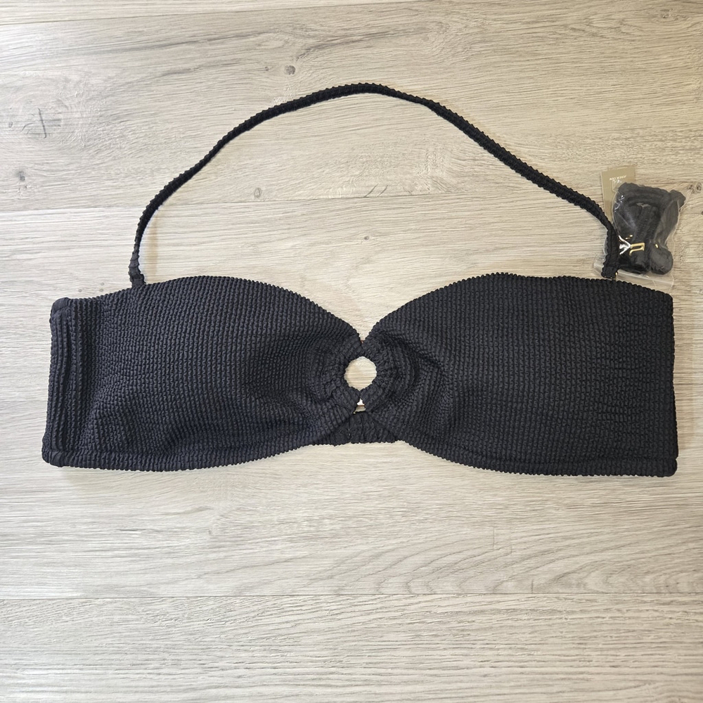 J.Crew O Ring Bandeau Convertible Halter Bikini Top XXL Black Strapless Swim NWT
